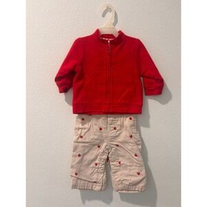 Baby Gap Infant 3-6 Months Red Apple Zip Jacket and Embroidered Pants Set